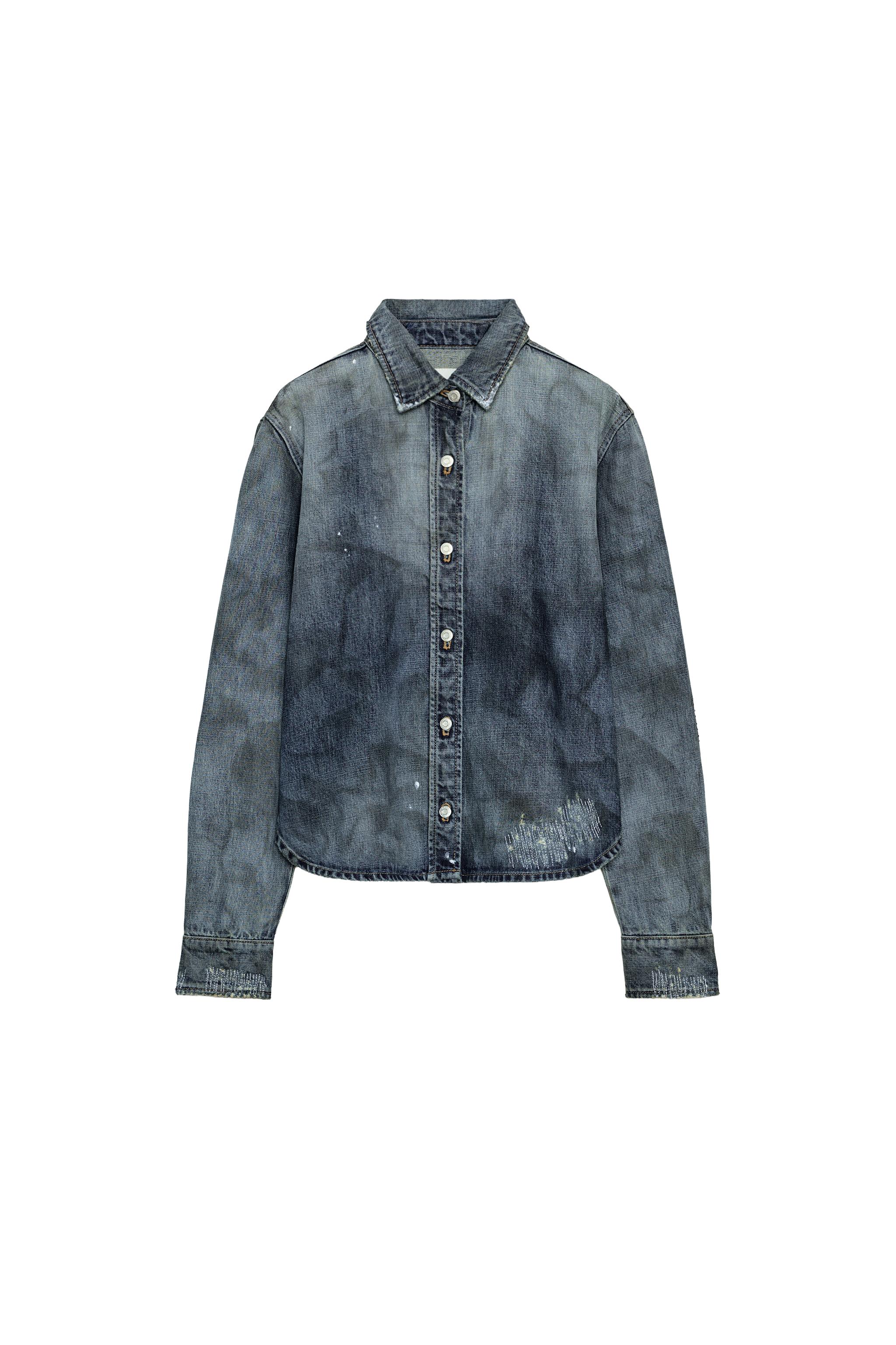 TRF RIPPED WASHED EFFECT DENIM SHIRT
